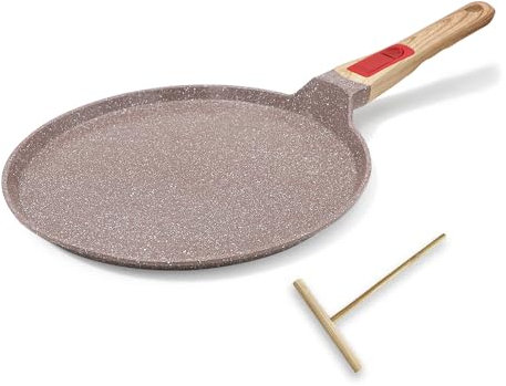 RANX INGST Poêle à Crêpes en Céramique 25 cm - Crêpière avec Poignée Amovible - Tous Feux dont Induction - Marron
