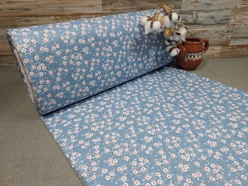 240cm Breit Meterware ab 50cm Popeline Baumwolle Stoff Baumwollstoff Kinderstoffe Stoffe Blumen Babystoffe Ranforce Bastelstoff ÖKO-TEX VP0B043 (Blau)