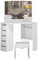 Panana Eck Schminktisch mit Große Spiegel, Modern Schminktisch Kosmetiktisch mit 5 Schubladen 2 Regale und Hocker Schlafzimmermöbel (White)