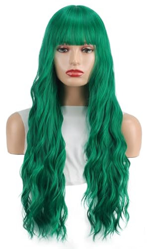Gewellt Perücke Grün, Perücke Damen Grün, Perücke Grün Lang, Lange Gewellt Perücke, Cosplay Perücke, Kunsthaar Wig Synthetische Perücke für Alltag Party Karneval Fasching Weihnachten