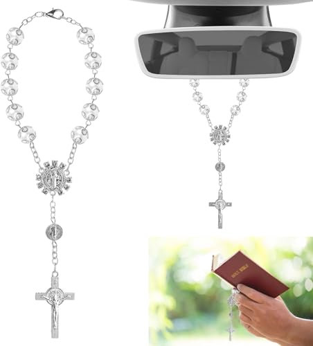 Auto Rosenkranz kreuzen für Rückspiegel Deko Gebetskette für Auto Innenspiegel Sonnenblende Talisman Glücksbringer im PKW Autofahrer Geschenk Auto Rückspiegel Anhänger