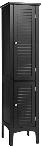 LIFEZEAL Badezimmerschrank mit 2 Türen, Hochschrank 37x37x160 cm, Bad Schrank mit 5 Ebenen, Hochschrank Aktenschrank aus Holz & MDF, Schrank Mehrzweckschrank für kleine Wohnung & Apartment (Schwarz)