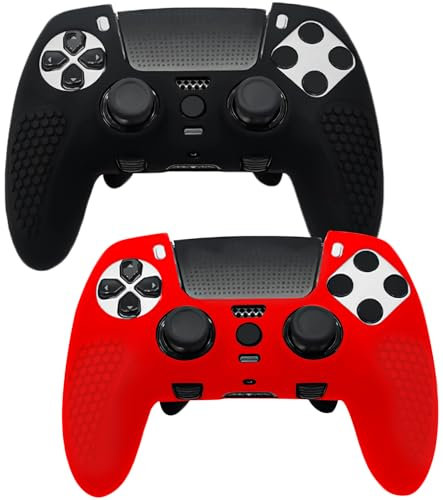 Ceozon Silicone Skin Cover Accessories Compatible with Ps5 Edge Controller Soft Anti-Slip Protector Case 2 Pack Black and Red