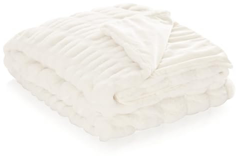 Como Kuscheldecke Weiß modern, Wohndecke aus Kunstfell in 3D-Muster, 100% Polyester, 400 GSM, gesäumte Einfassung 150 x 200 cm