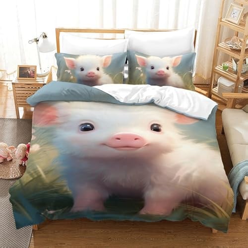 VFKLZCNYR Bettwäsche Bettdecken Set Weiche Angenehme Mikrofaser Kinder Erwachsene, Schwein 3D Druck Bettbezug Bettwäsche Set Single（140x200cm）
