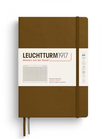 LEUCHTTURM1917 372199 Notizbuch Medium A5, Hardcover Schreibbuch, 251 nummerierte Seiten, Spice Brown, kariert