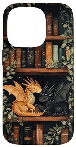 iPhone 14 Pro Cute Dragons On Bookshelf Book Dragon Bookworm Book Lover Case