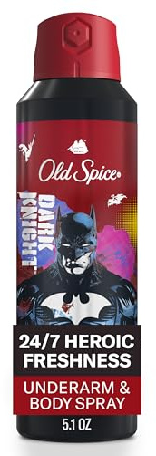 Old Spice Aluminum Free Body Deodorant Dry Body Spray for Men, 24/7 Freshness & Lasting Scent, 24/7 Sweat & Odor Protection, Smell Like a Hero, Batman, Black Cherry & Nightfall Scent, 5.1 oz