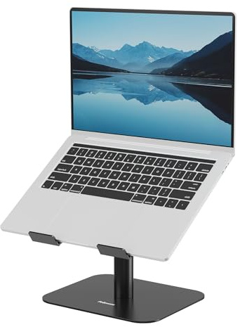 Fellowes Alumia™ Desk Based Laptop Stand – Black – Metal Height and Tilt Adjustable, Ergonomic Aluminium Space-Saving Riser for Home or Office Use, Made from Recycled Materials