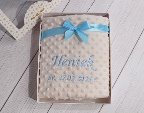 Geschenk-Set New Baby ★ Babydecke mit Namen ★ Baby-Shower ★ Geburt ★ (Beige - Decke)