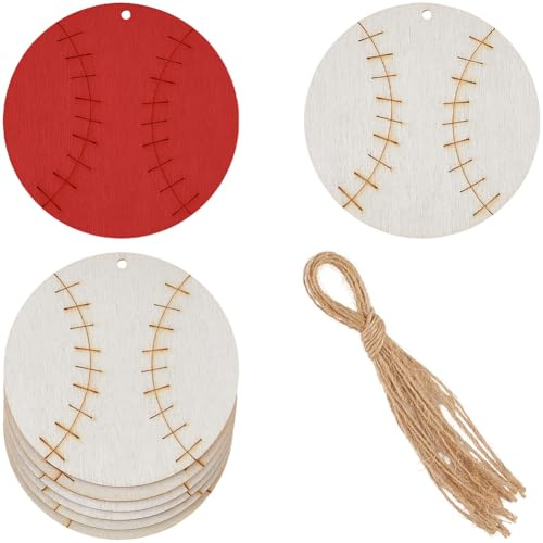GORGECRAFT 10 Stück Baseball Unbehandeltes Holz Zum Aufhängen Sportball DIY Bastelausschnitte Hölzerne Baseball Etiketten Zum Bemalen Hängende Ornamente Mit Juteschnüren Für Die Kartenherstellung Part