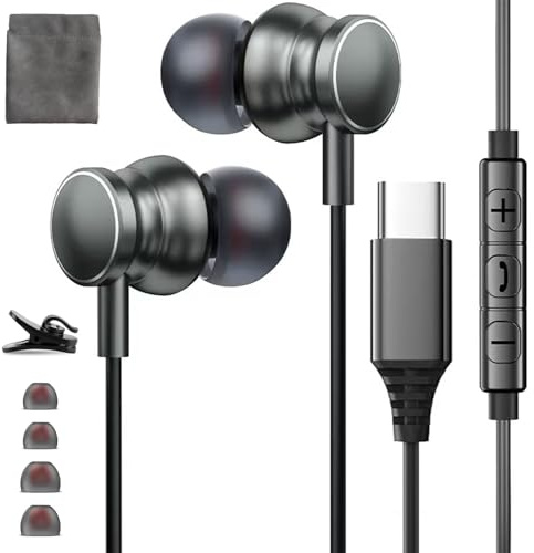 USBC Kopfhörer für Samsung S25 Ultra S24 S23 Fe S22+, Typ C Ohrhörer mit Mikrofon HiFi Stereo Lautstärkeregler in Ear USB C Wired Earbuds für iPhone 16 15 Pro Max Plus Galaxy Flip 6 5 Pixel 9a 8 7