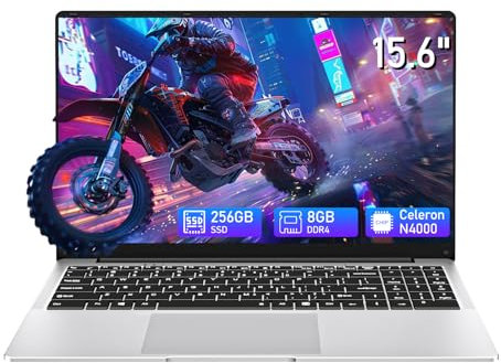Ordenador portátil 15,6 Pulgadas, PC Portatil 8GB RAM & 256GB SSD (hasta 1 TB), Celeron N4000 Procesador Laptop Pantalla 1080P, Wi-Fi 5, Mini HDMI, Apertura de 180° & USB 3.0*2, Batería 5000 mAh