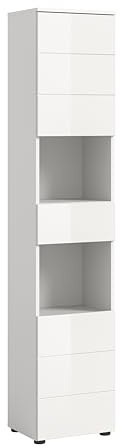 furnling Hochschrank Vera, Badezimmerschrank, 1 Schublade, 2 offene Fächer, 2 Türen, Hochglanz Front, Standschrank Bad, Badmöbel, Höhe 190 cm, weiß