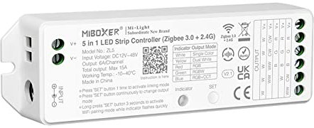 LGIDTECH ZL5 Miboxer Contrôleur de bande LED 5 en 1 Zigbee 3.0 + 2,4 G, contrôle par application Smatphone via passerelle (non inclus), compatible avec Amazon Echo Plus (2e génération), Philips Hue