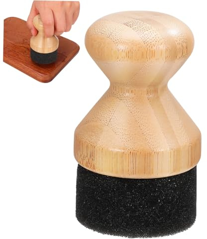 HOMSFOU Cutting Board Oil Wax Applicator for Wooden Butcher Blocks with Natural Bamboo Handle and Foam Brush, 5x5x8.5cm Kitchen Maintenance Tool for Food Preparation