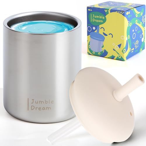 Jumble Dream Vaso de acero inoxidable para niños pequeños de 210 ml, vaso aislado de doble pared a prueba de derrames con pajita, taza para bebidas sin BPA para niños de 1 a 3, 2 a 4 años, apto para