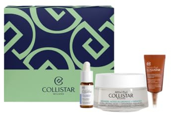 Collistar Attivi Puri Geschenkset für Damen Gesicht, Acquagel Hyaluronsäure + Ceramide 50 ml, Tropfen Kollagen + Glykogen 5 ml, Augenpflege Hyaluronsäure + Peptide 5 ml, Feuchtigkeit und Anti-Aging