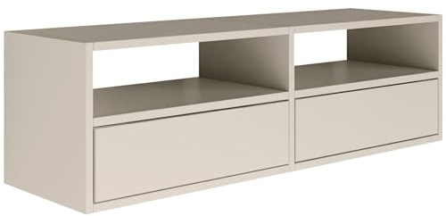 Selsey Meuble TV Suspendu Bois 100 cm Finition Gris Cachemire Design Minimaliste et Fonctionnel Idéal pour Intérieurs Modernes 2 Abattants et Niches Ouvertes