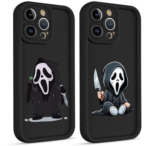 Stradvnaly 2 Stück Niedlich Handyhülle für iPhone 17 Hülle 6,3, Anime Scary Movie Ghost Face Skeleton Muster Kawaii Design mit TPU Silikon Schutzhülle Stoßfest Aesthetic Case,Cute Schwarz