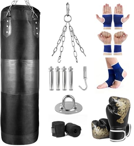 Boxsäcke für Erwachsene Hängender ungefüllt,Oxford-Stoff Boxing Bag Set mit Boxhandschuhen,Wraps,Kette,Deckenhaken,schwere Boxsäcke,für Muay Thai Kickboxing Training Home Gym,Martial Art