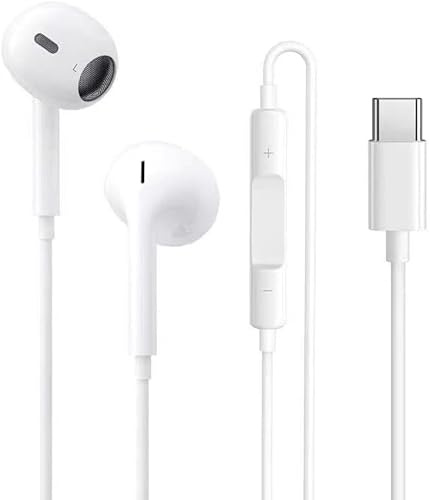 USB C Headphones with Cable for iPhone 17/16/15 Pro Max/Plus iPad Pro, In-Ear Headphones with Type C Cable, Microphone, Volume Control for Samsung S23/S22/S21/S20/A53/A54 Google Pixel 8/7/6A/5/4