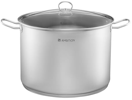 AMBITION Großer Topf mit Deckel 25l Acero ⌀ 36 cm Edelstahl Hochtopf alle Herdarten Induktion Spülmaschine Maßstab innen