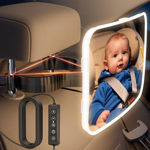 Baby Car Mirror for Rear-Facing Car Seat with Light, USB Powered Hook Clip