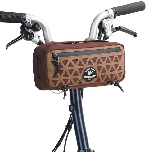 Rhinowalk Fahrrad-Lenker Tasche für Brompton & Rennräder, 1,9L Kompakte Lenkertasche mit Schultergurt, 3-Punkt-Befestigung, Frontfach & Innenfach für Stadtfahrten (Dunkelbraun)