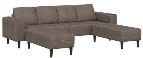 Mandloder U-förmiges Sofa Set, Dunkelgrau, Faux Wildleder, Modernes Wohnzimmer Couch, Elegante Polstergarnitur mit Holzrahmen, Kissen, Einfache Montage