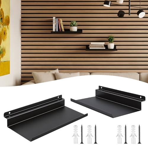Meetory Regal für Akustikpaneele - 25×10cm 2 Sets Metall Akustikpaneele Zubehör Wandorganizer Wandregal Wandregale Deko für Lamellen Akustik Panel Wohnzimmer Schlafzimmer Büro Küche