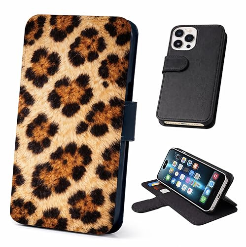Speaking of Gifts Leopard Print Wallet Phone Case Flip Cover Compatible with iPhone SE 7 8 X XR 11 12 13 14 15 16 17 Plus Mini Pro Max – Faux Leather Cat Animal Fur Print