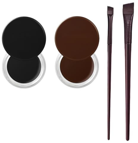 2 PCS Waterproof Gel Eyeliner Pot Set with 1PCS Brushes, Long Lasting Smudge-Proof Formula, High-Intensity Pigments for Eyes and Brows, Black + Brown Pot for Bold Eye Makeup Looks