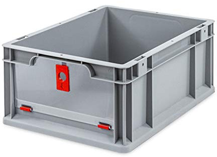 aidB Eurobox NextGen Insight Cover rot, 400x300x170 mm, Cover niedrig, robuste Regalbox mit Entnahmeöffnung, stapelbare Kunststoffkiste, ideal für die Industrie, 1St