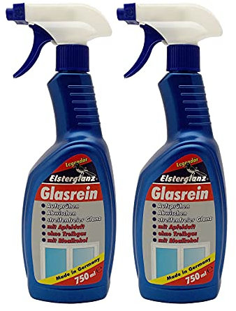2x 750ml Elsterglanz Glasrein mit Apfelduft, Glasreiniger, Scheibenreiniger, Fensterreiniger, streifenfreier Glanz ohne Treibgas für alle glatten Flächen auch Spiegel, Fliesen usw.