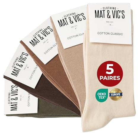 Mat & Vic's Chaussettes Homme, 5 ou 10 paires, 35-38, 39-42, 43-46, 47-50 | Chaussettes Femme, mi-mollet coupe classique, Certifiées OEKO-TEX 100, Fabriquées en Europe (Turquie)