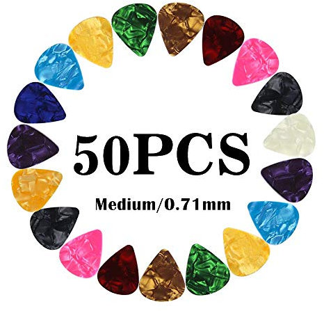 Gitarren Plektren Medium 50 Stück, Plektrum für Akustikgitarre, E-Gitarre, Ukulele, Bass, Guitar Picks, Zubehör für Gitarre (0.71mm)