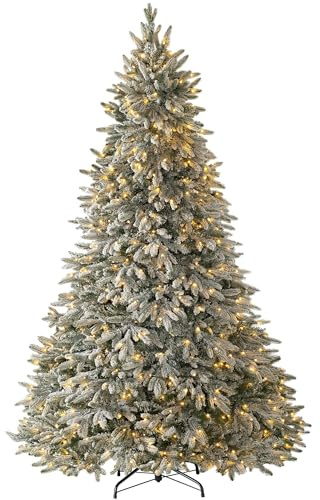 WeRChristmas Pre-Lit Frosted Snow Christmas Tree with 450 Chasing Warm LED Lights, Multi-Colour, 6.5 feet/1.95m