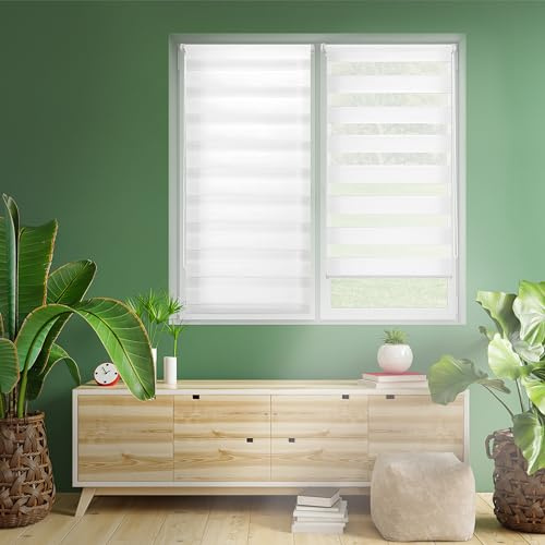 Blindecor - Indus doppelrollo klemmfix ohne bohren - duo rollo klemmfix Gebrochenes Weiß - 47 x 180 cm (Breite x Länge) Stoffgröße 44 x 175 cm