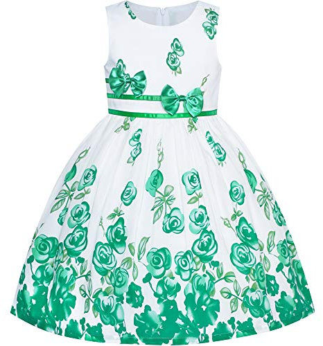 Sunny Fashion Robe Fille Vert Décontractée Une Rose Double Nœud Papillon 7-8 Ans