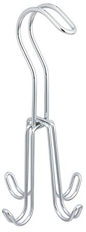 Relaxdays Gürtelhalter, Gürtelbügel für Kleiderschrank, Metall, für Gürtel & Handtaschen, 4 Haken, 18 x 9 x 9 cm, Silber