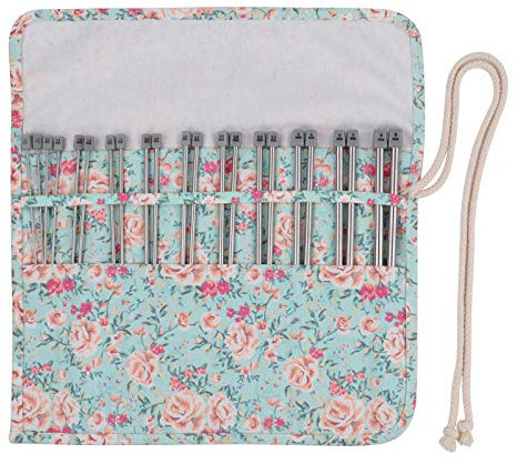 Coopay Knitting Needles Set with Roll Bag, Straight Single Pointed Knitting Needles Kit, 22 Pcs Lightweight Metal Short Knitting Pins and Handy Storage Bag, 2.0 to 8.0mm, 25 cm