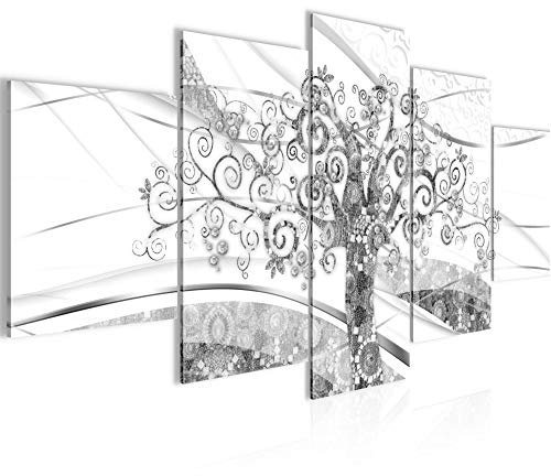 Runa Art - Tableau Klimt Arbre De Vie 200 x 100 cm 5 parties XXL Decoration Murale Dessin Noir et blanc 027551c