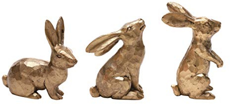 DN DECONATION Golden Polyresin Bunny Decor - Set di 3 statuette di coniglietto pasquale, decorazione da tavolo primaverile