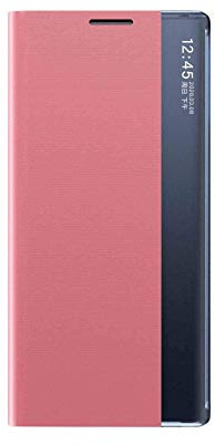 LEYAN Schutzhülle für Samsung Galaxy S21 5G, Prime, Schutzhülle aus PU-Leder, mit transparentem Sichtfenster, Flip Smart View Case Cover mit klappbarem Ständer, Rosa
