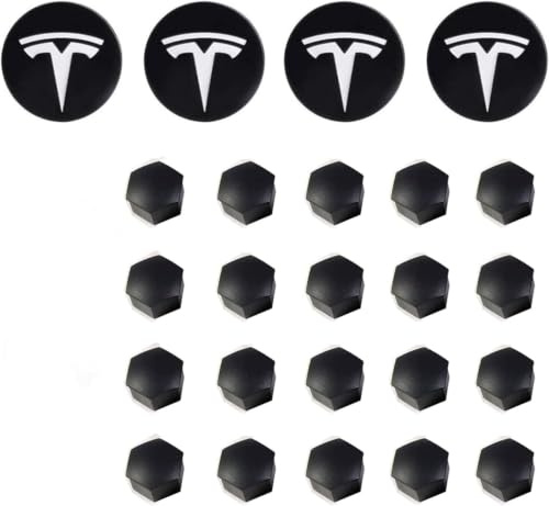 ThinSGO Tesla Model 3 Y S X Radkappen-Set 4 Nabenkappen + 20 Radmutterabdeckungen (weiß)