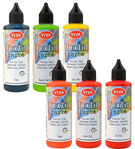 Viva Decor Fabric dye Textilfarbe Set 6 x 90 ml (Fresh Summer) Tie dye, Färbemittel Textilien, Stofffarben Waschfest, Textilfarbe Batikfarben waschmaschinenfest für Kinder und Erwachsene