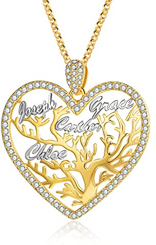 RolaOnly collier personnalisé arbre de vie en argent sterling 925 chaîne en or famille amitié énergie moments spéciaux cadeau significatif pour femme mère famille 4 name