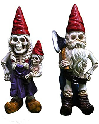 Chiyyak Garden GNOME Horror Skeleton Dwarf Couple Garden Statue Family Dwarf Sculpture Halloween GNOME Head Bone Figure