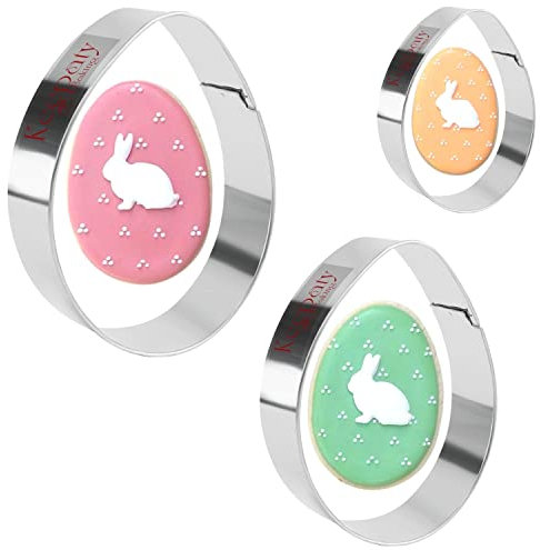 Keepaty 3 Pieces Easter Egg Cookie Cutter Shape for Baking Stainless Steel Easter Cookie Biscuit Cutters Set